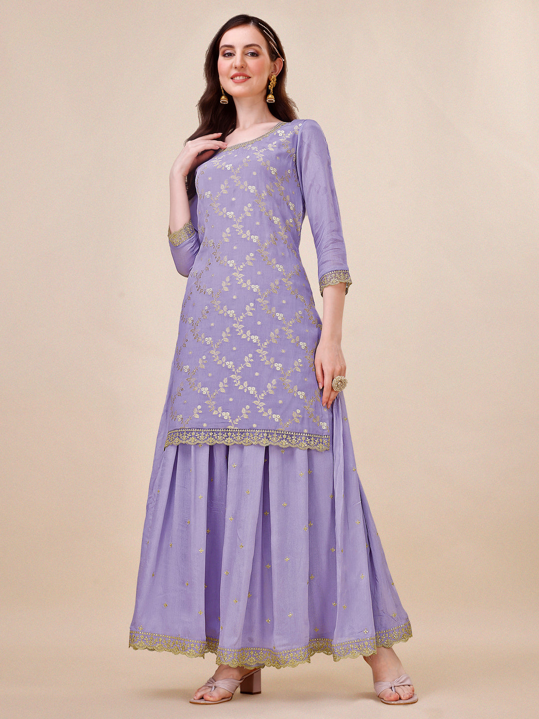 Purple Jacquard Sharara Suit Set Product vendor