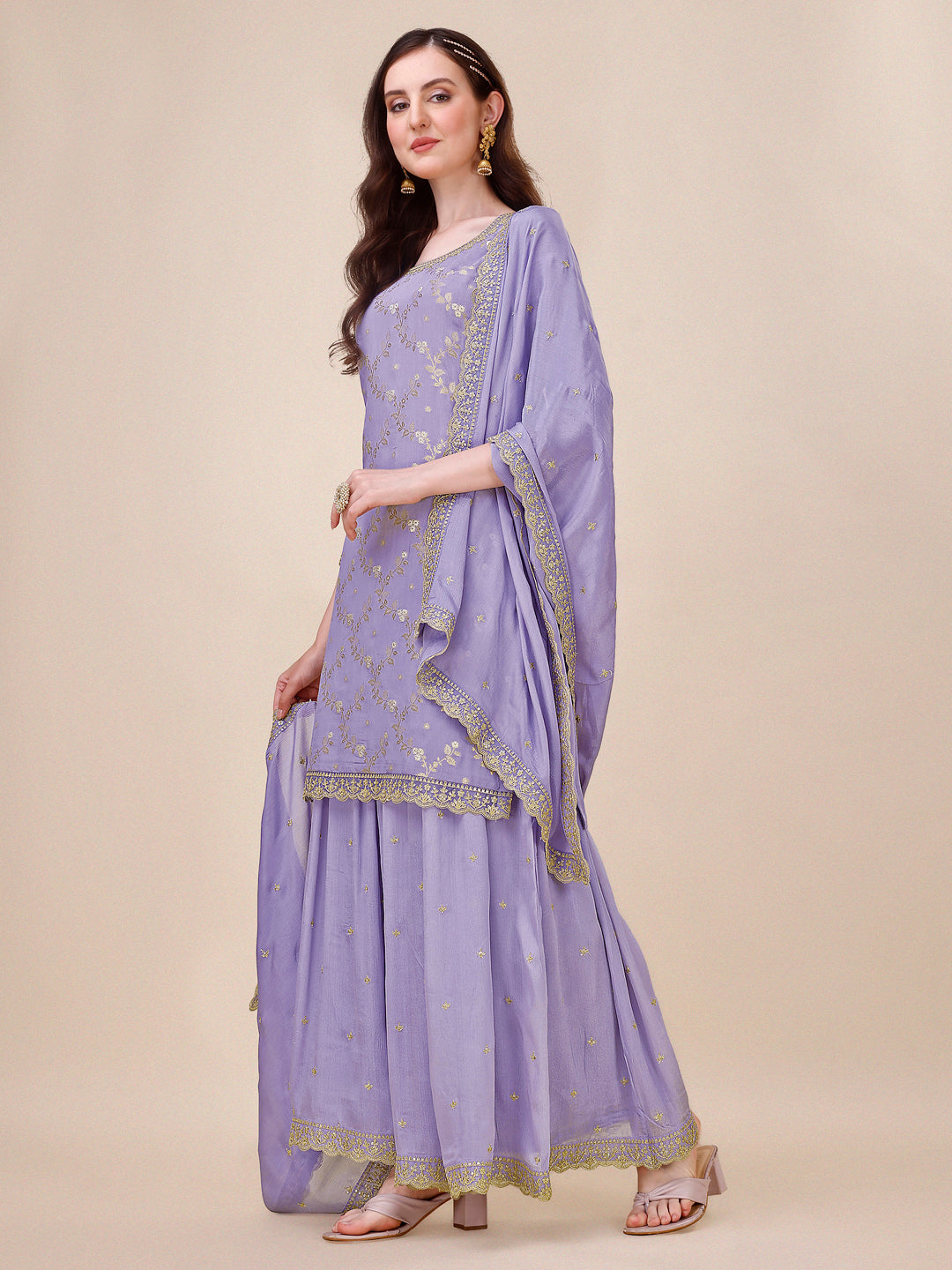 Purple Jacquard Sharara Suit Set Product vendor