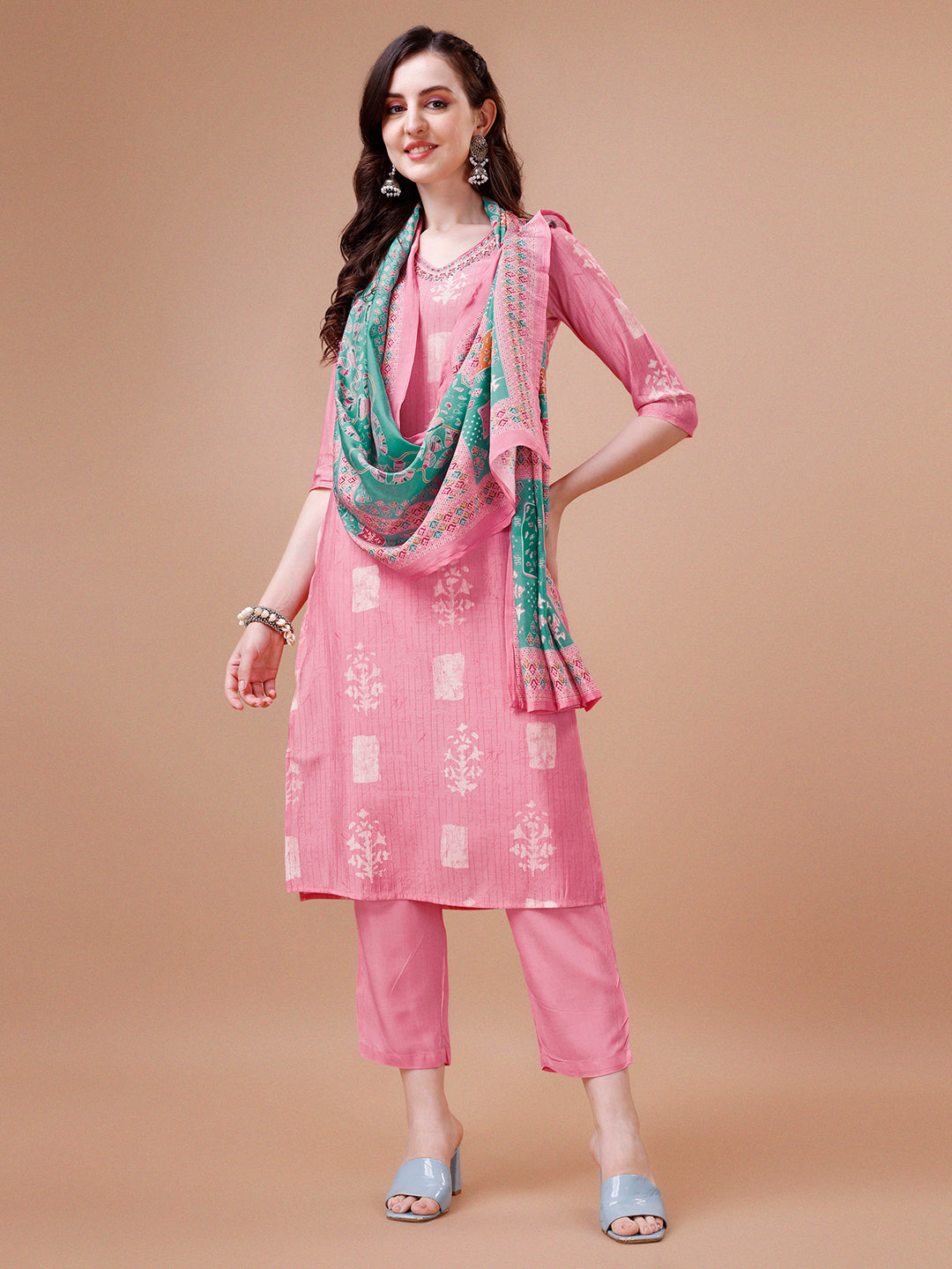 Baby Pink Printed Kurta Suit Set Product vendor