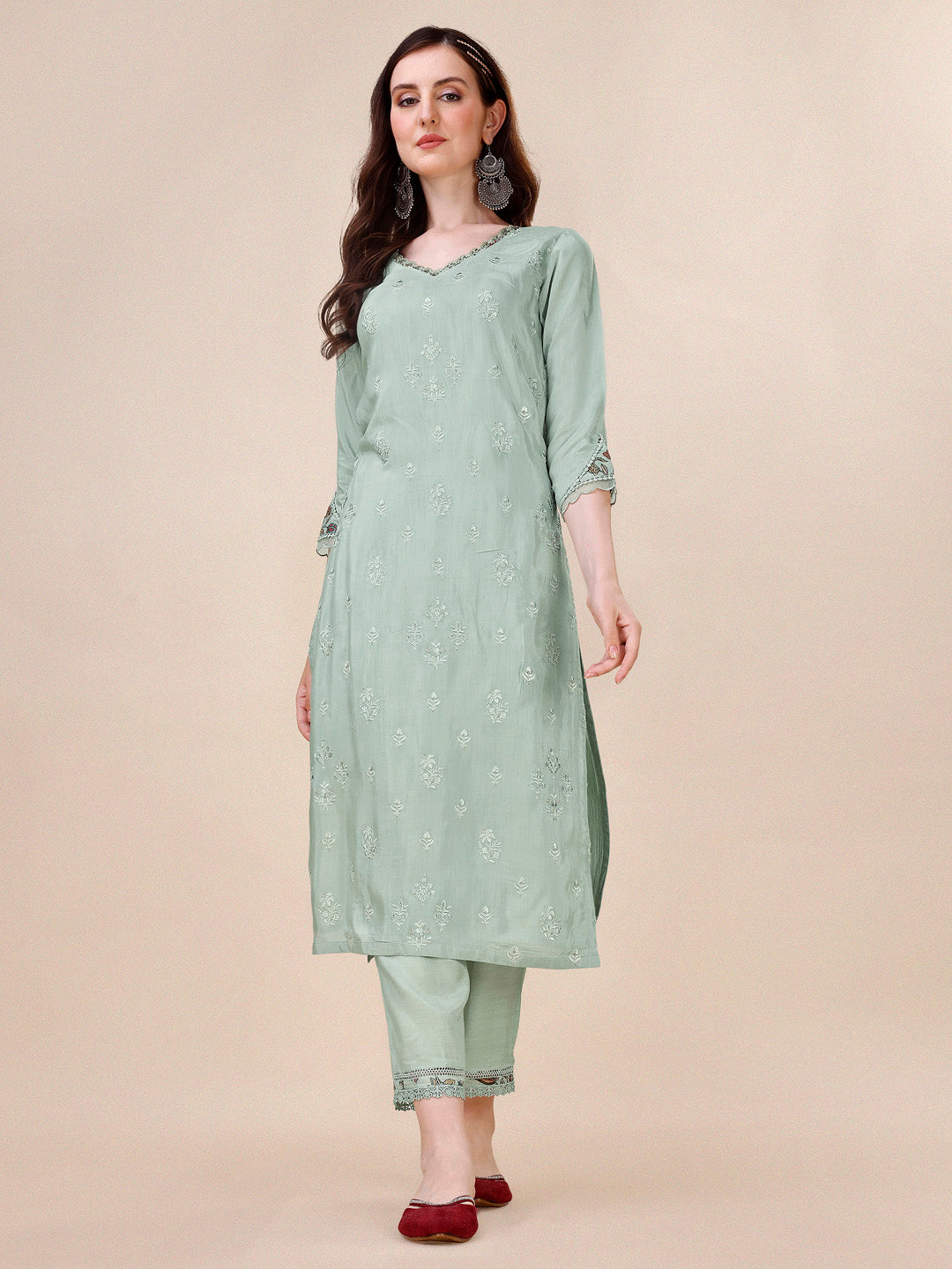 Summer Green Embroidery Kurta Suit Set Product vendor