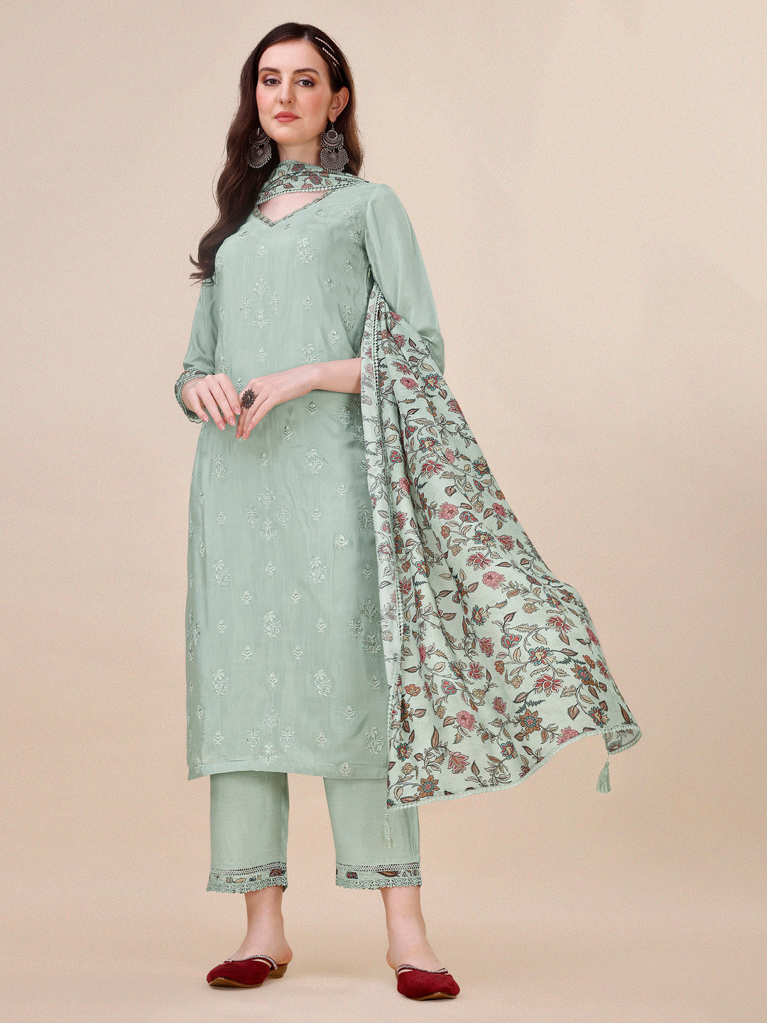 Summer Green Embroidery Kurta Suit Set Product vendor