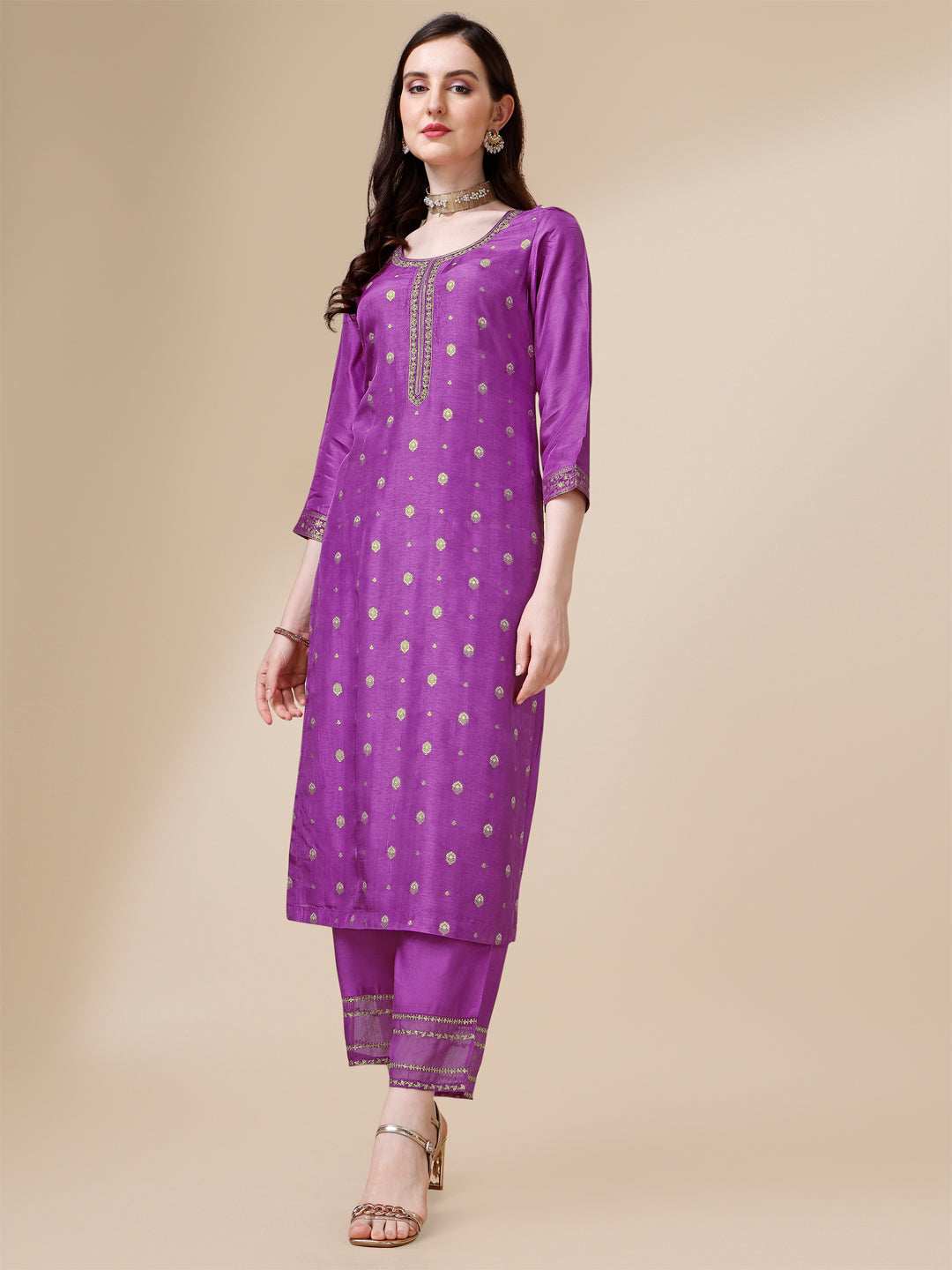 Purple Jacquard Kurta Suit Set Product vendor
