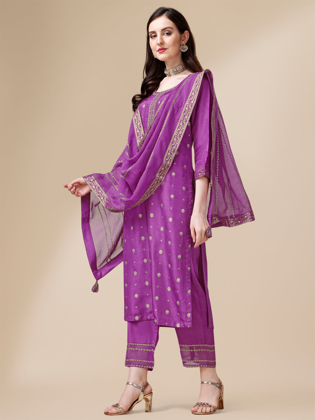 Purple Jacquard Kurta Suit Set Product vendor