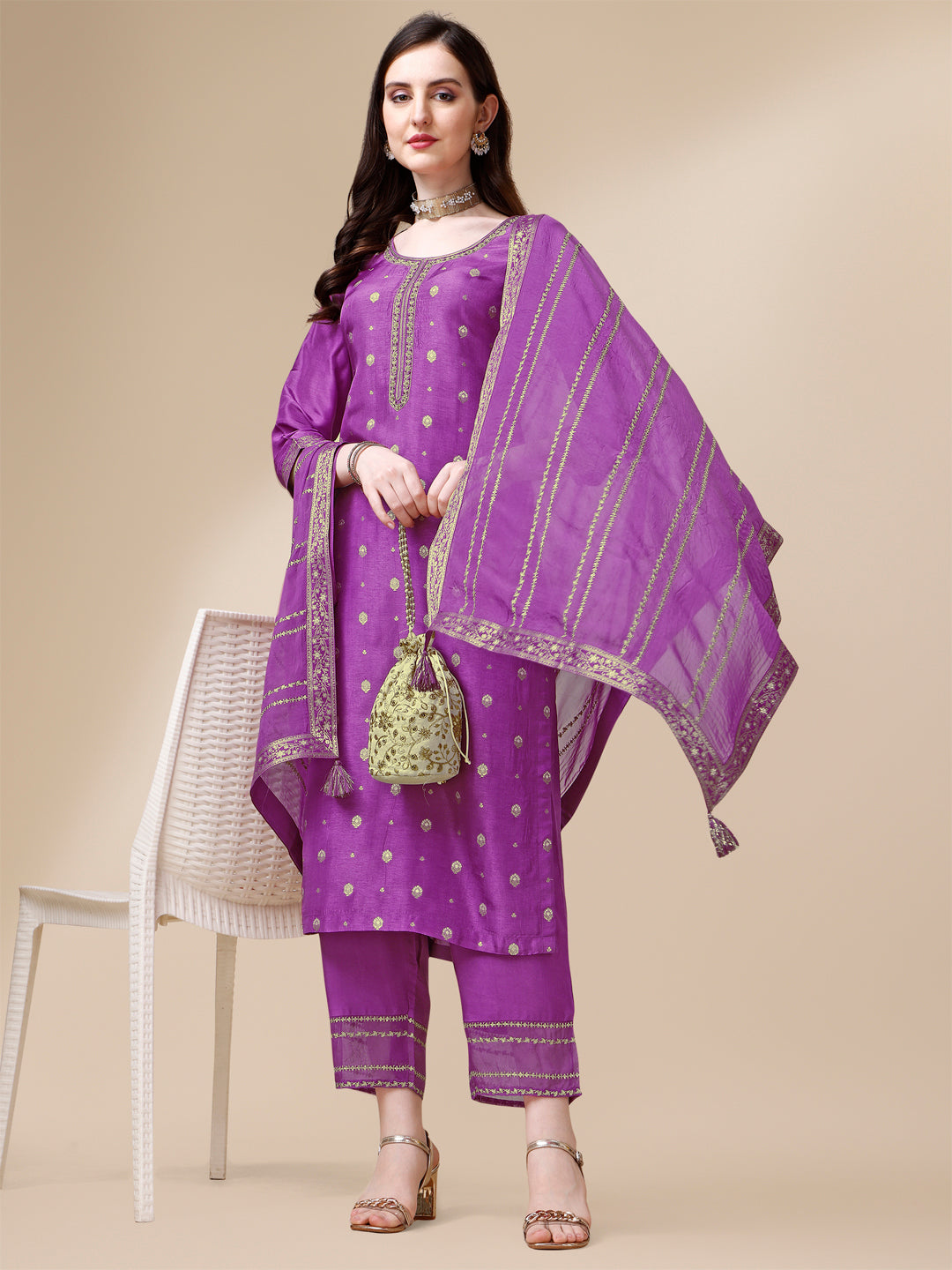 Purple Jacquard Kurta Suit Set Product vendor