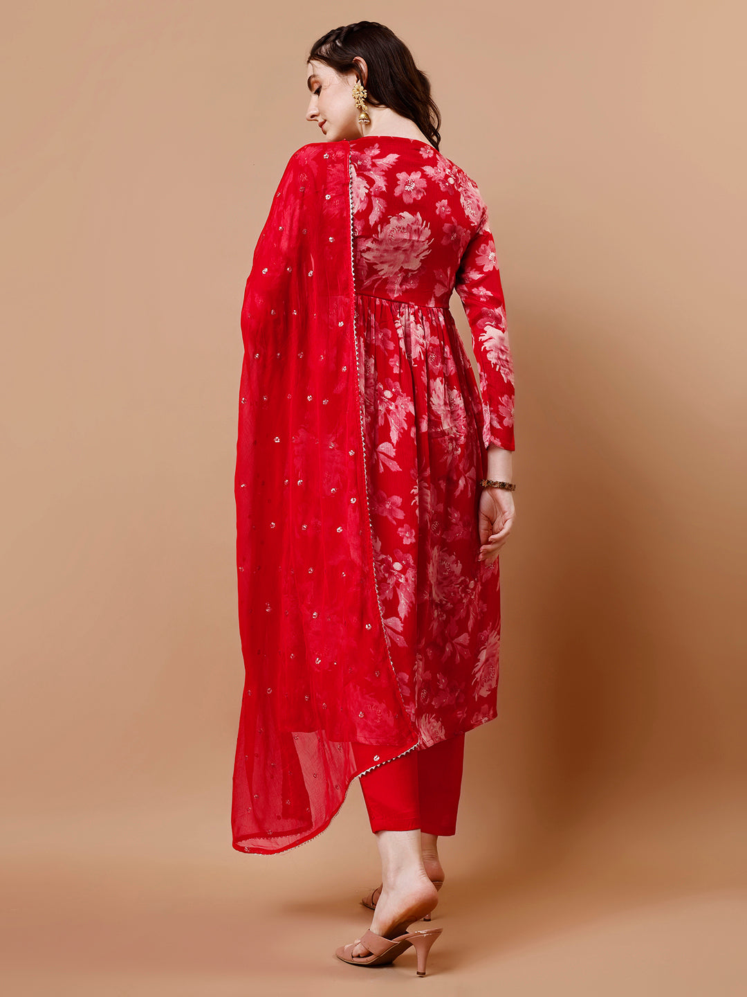 Red Printed Alia Cut Kurta Suit Set Product vendor