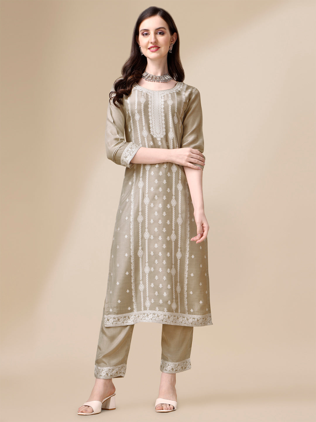 Beige Tussar Silk Kurta Suit Set Product vendor
