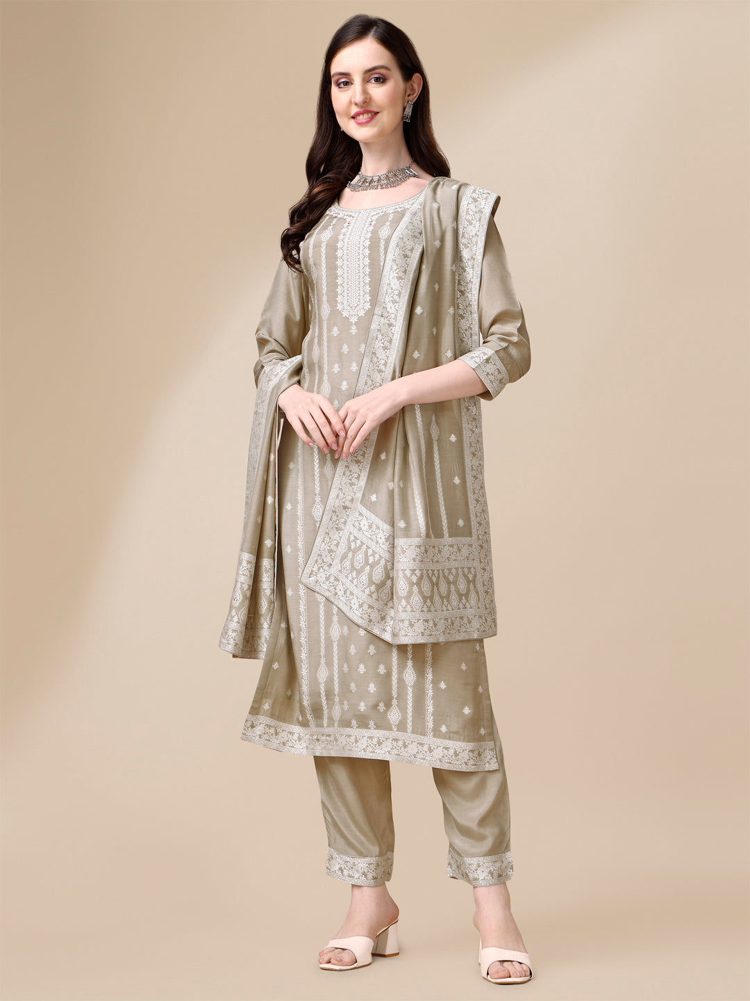 Beige Tussar Silk Kurta Suit Set Product vendor