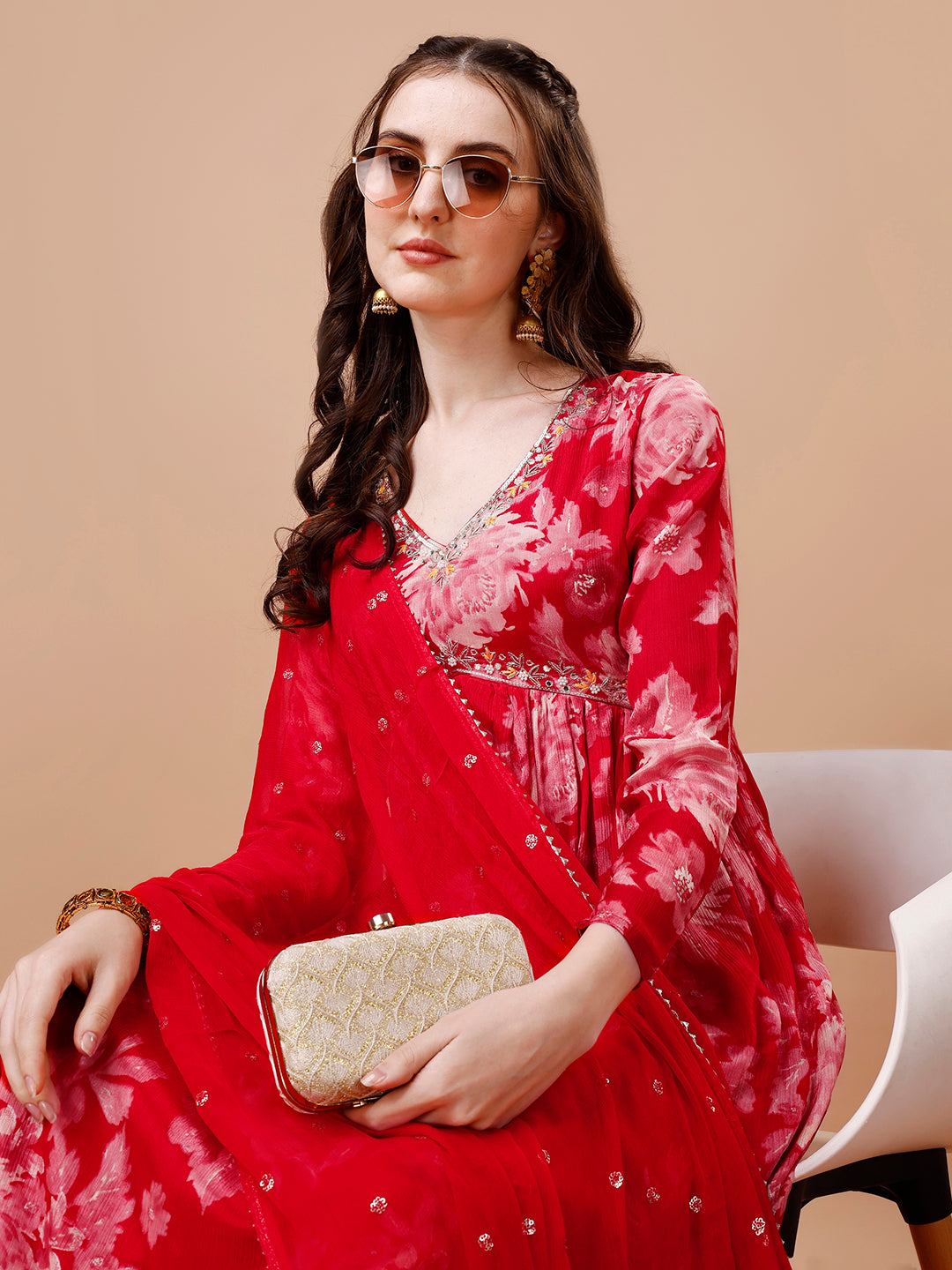 red alia cut dress Red & Brown Alia cut Tiered Dress