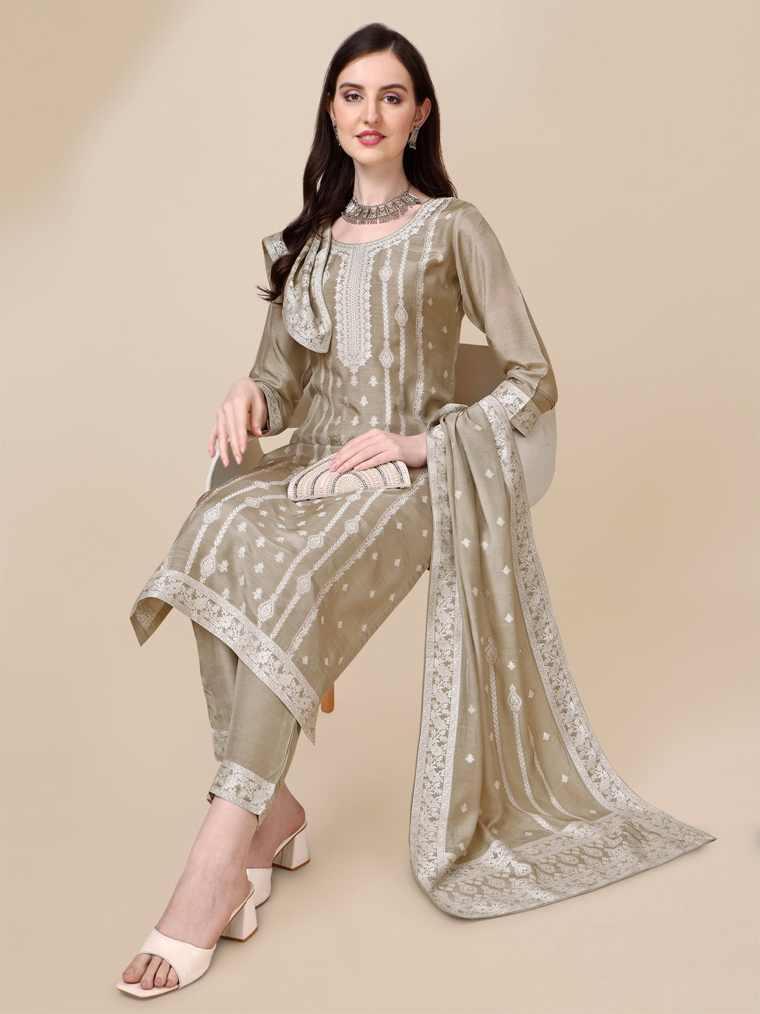 Beige Tussar Silk Kurta Suit Set Product vendor