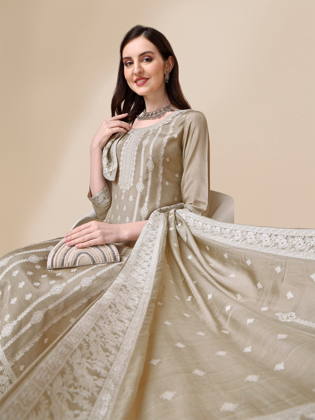 Beige Tussar Silk Kurta Suit Set Product vendor