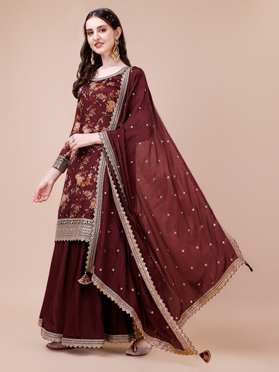Maroon Printed with Embroidered Sharara Suit Set Product vendor