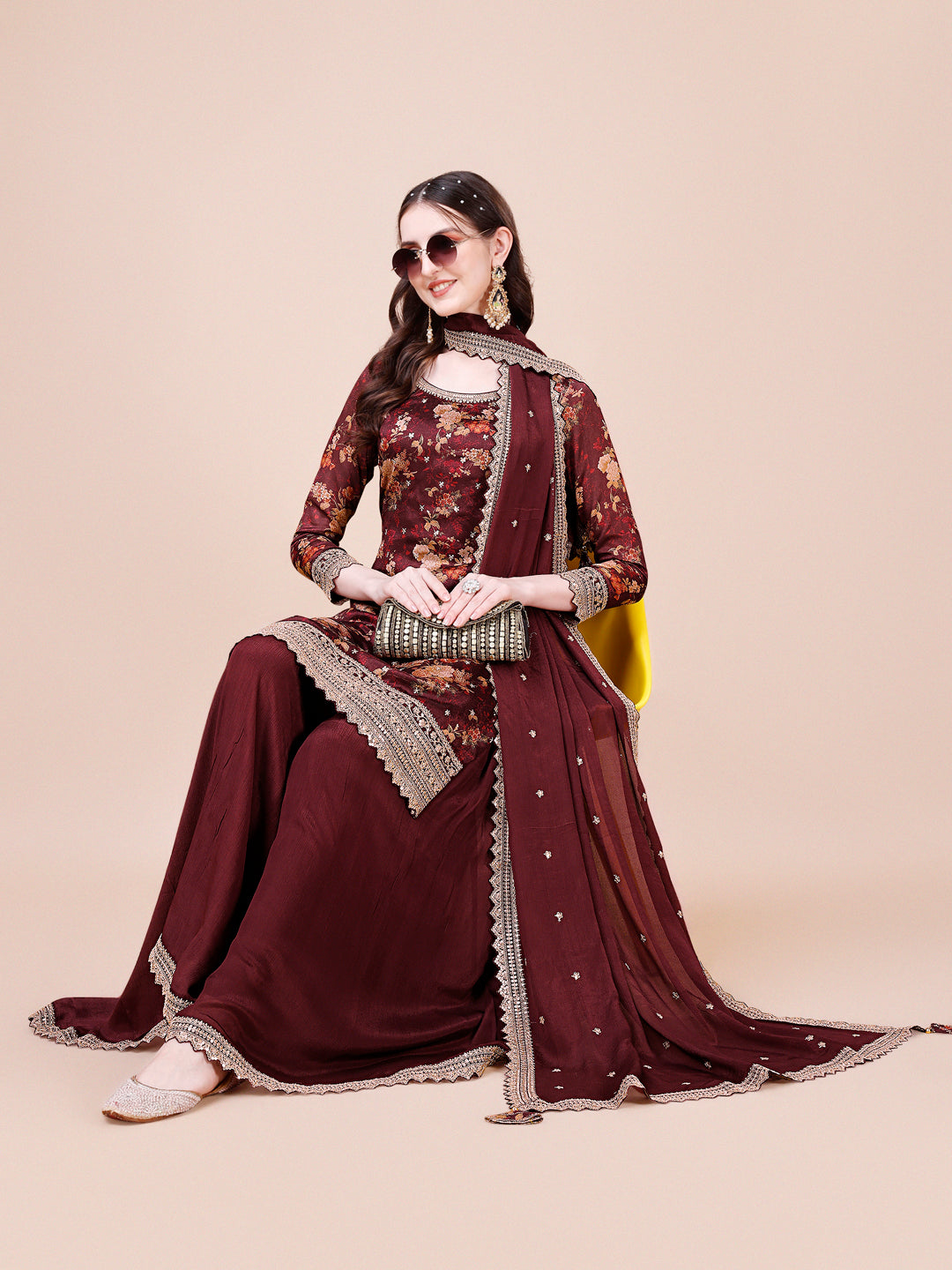 Maroon Printed with Embroidered Sharara Suit Set Product vendor