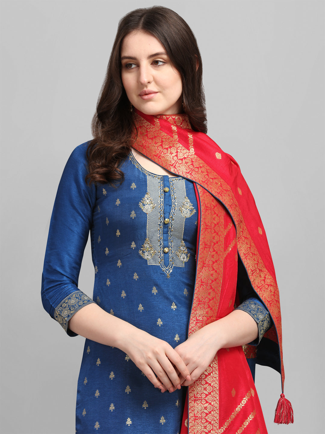 Blue Jacquard Contrast Dupatta Kurta Suit Set Product vendor