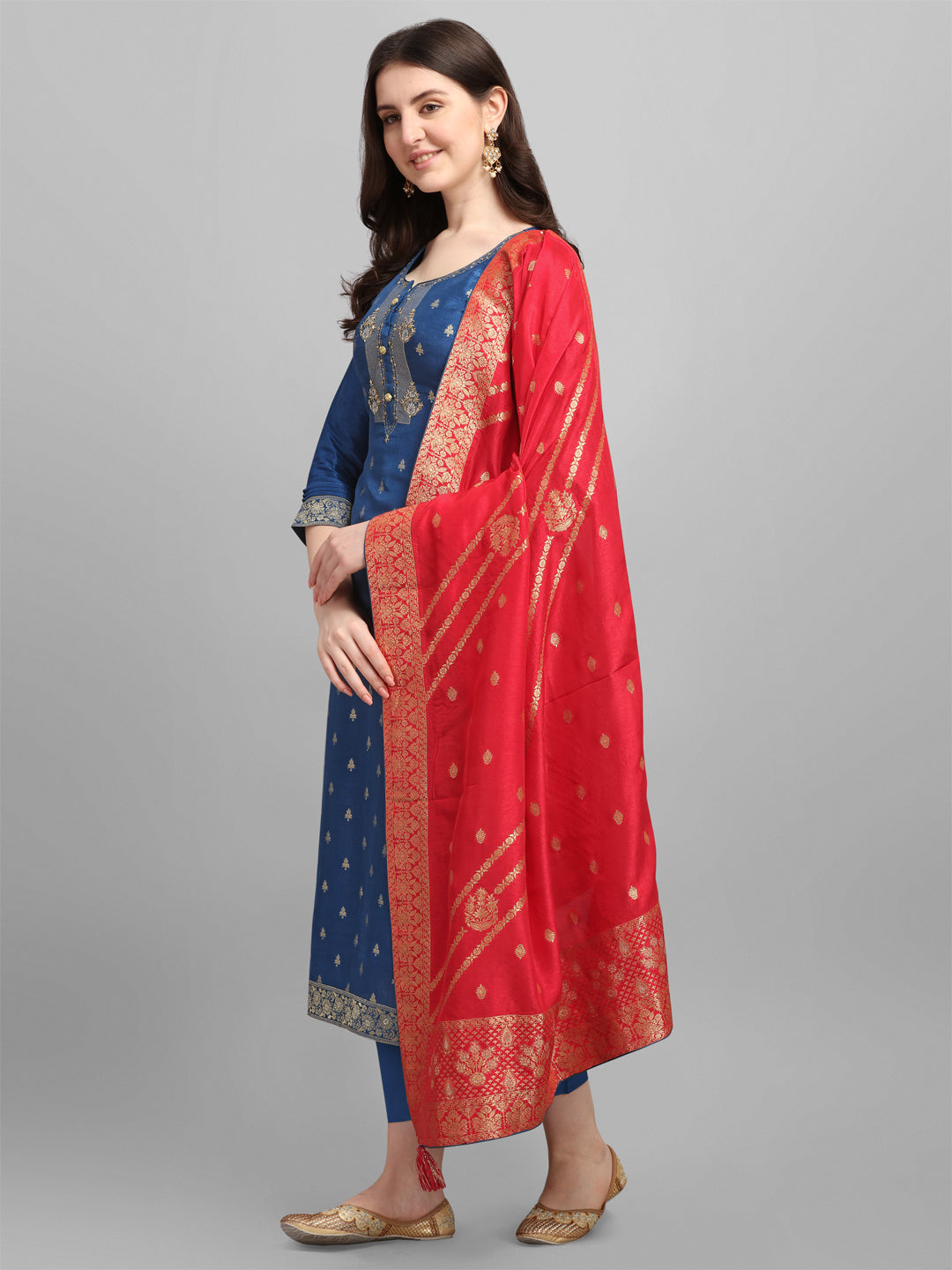 Blue Jacquard Contrast Dupatta Kurta Suit Set Product vendor