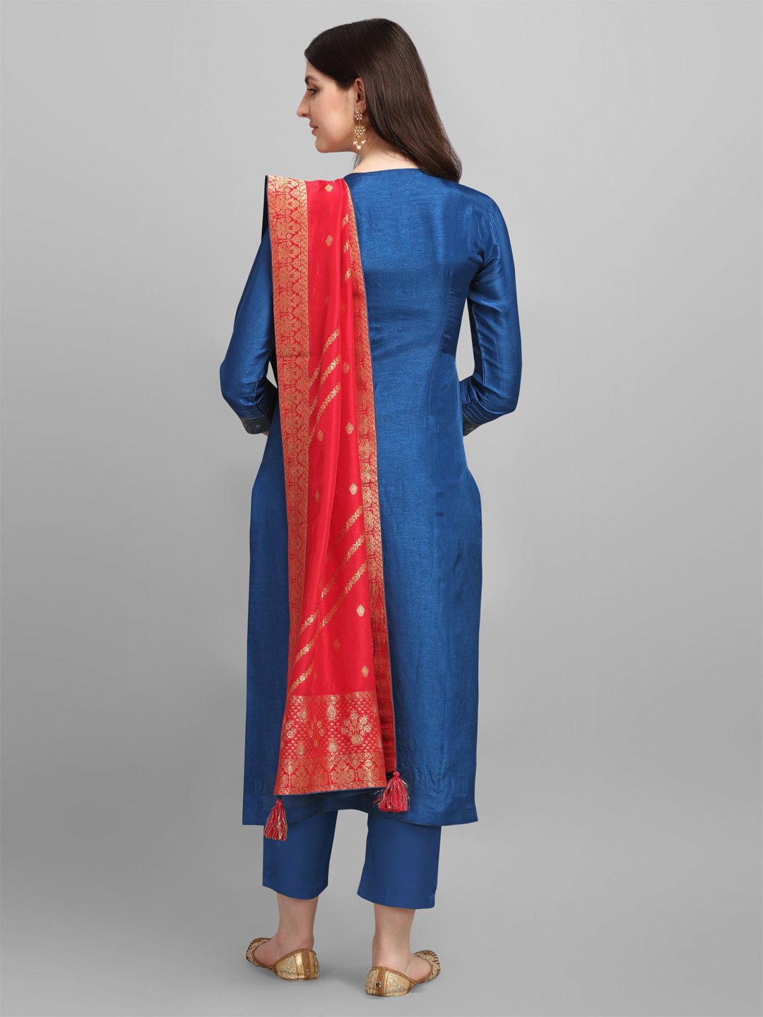 Blue Jacquard Contrast Dupatta Kurta Suit Set Product vendor