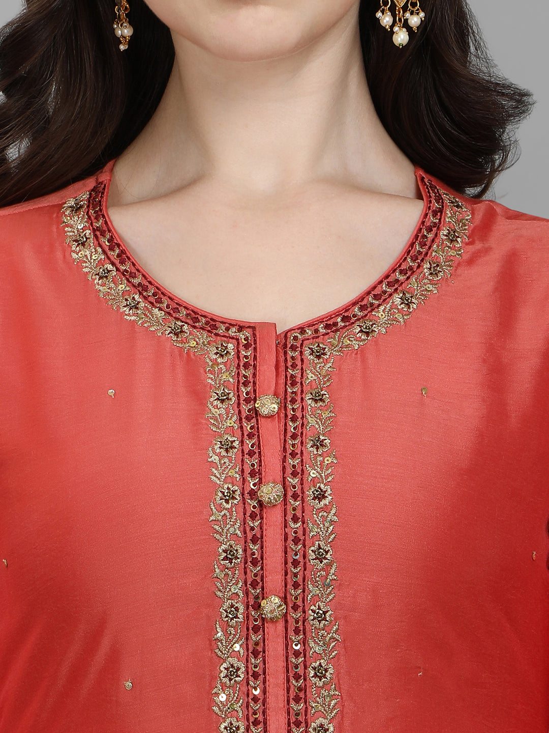 Rust Embroidery Kurta Suit Set Product vendor