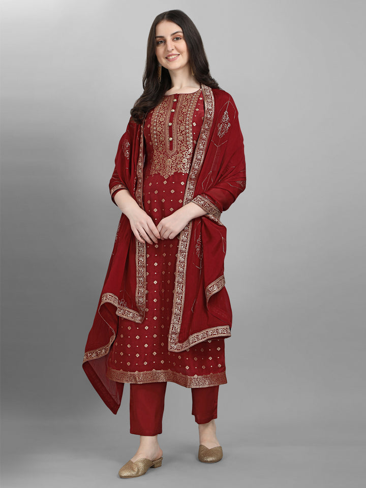 Maroon Jacquard Kurta Suit Set Product vendor
