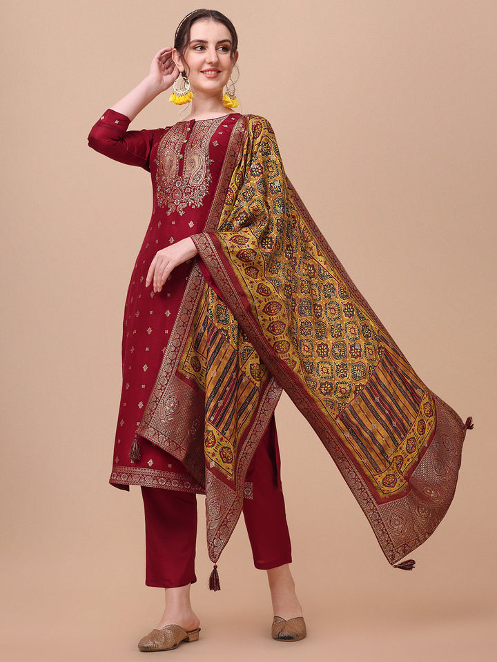 Maroon Jacquard Kurta Suit Set Product vendor