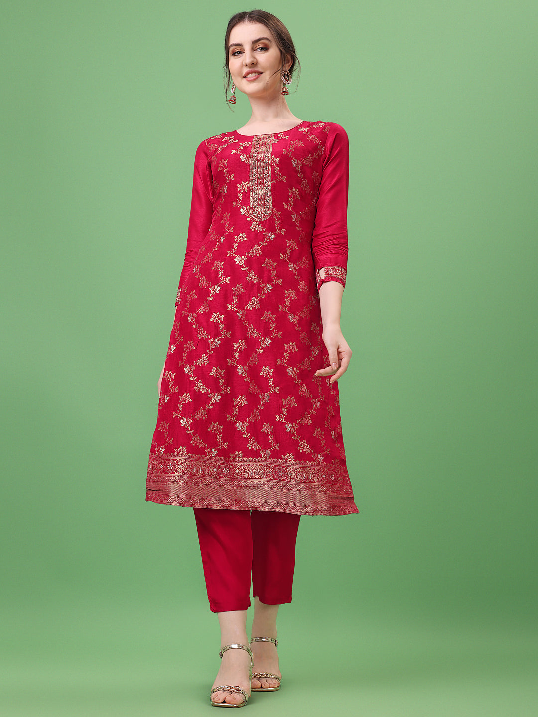 Red Jacquard Kurta Suit Set Product vendor