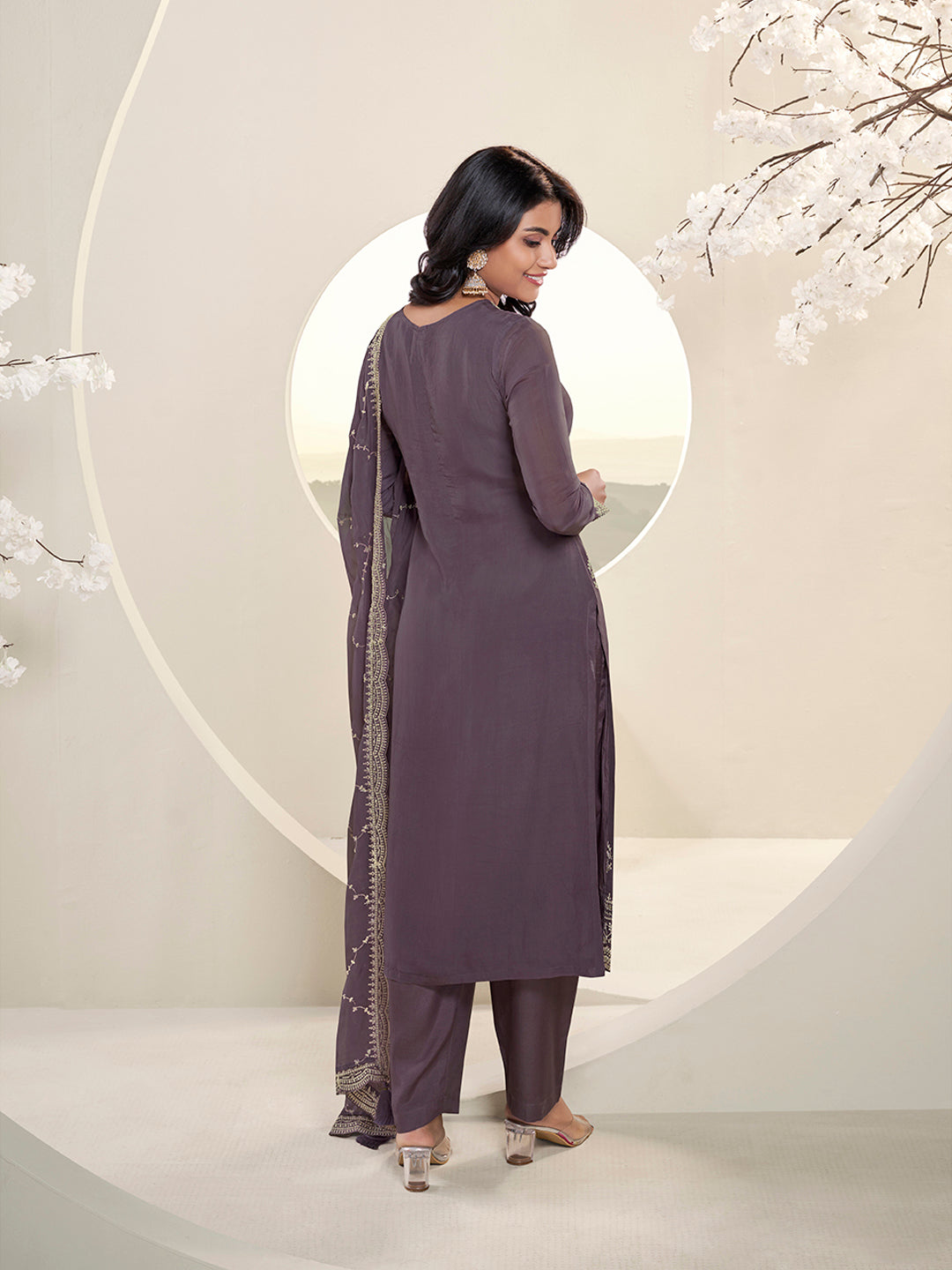 Dark Purple Lucknowi Thread & Sequins Embroidery Kurta Suit Set Product vendor