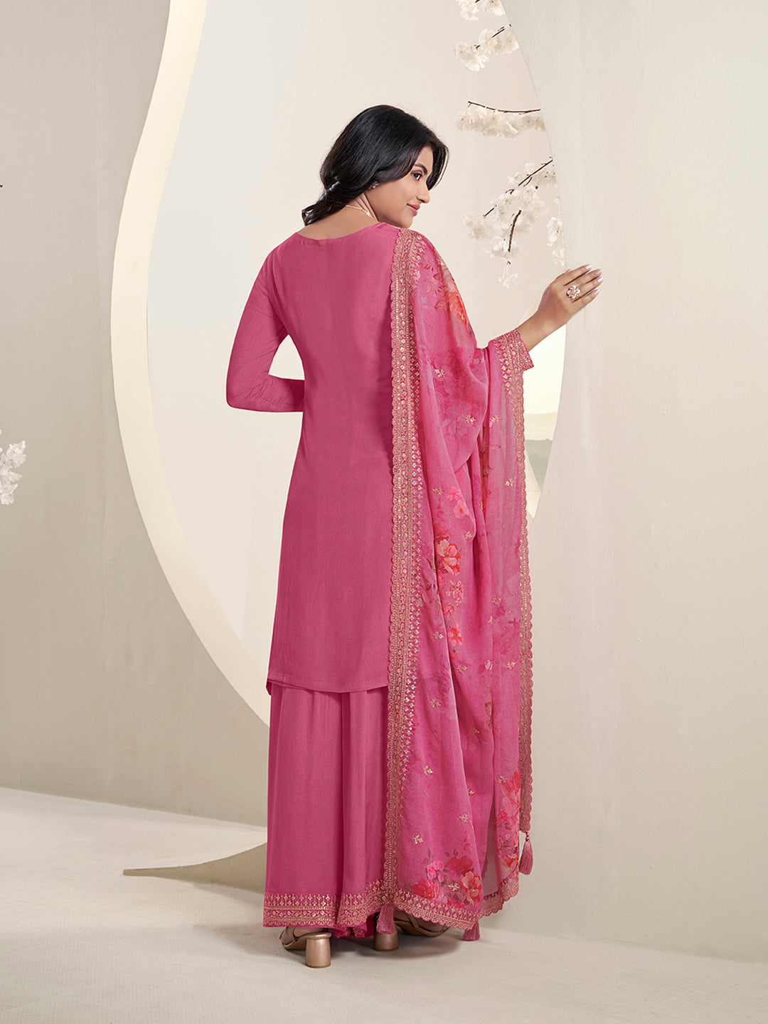 Pink Butti Floral pattern Sequins Embroidered Sharara Suit Set Product vendor