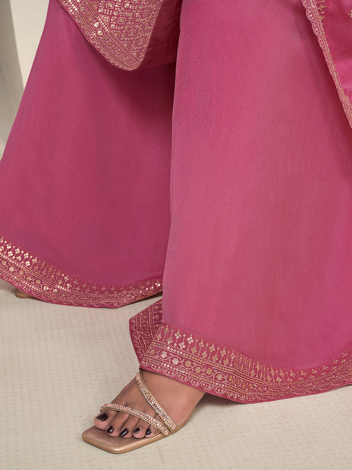 Pink Butti Floral pattern Sequins Embroidered Sharara Suit Set Product vendor