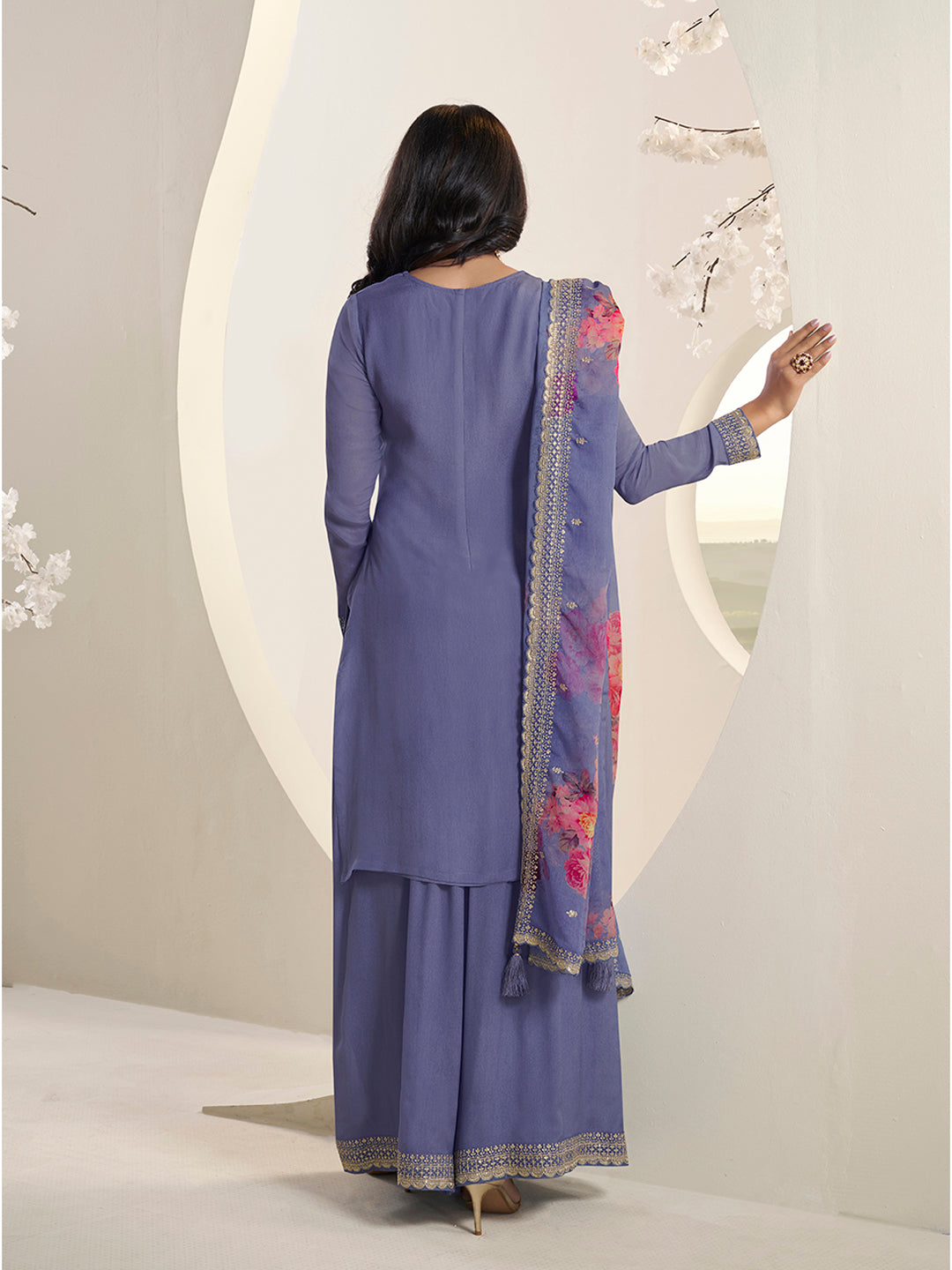 Purple Butti Floral pattern Sequins Embroidered Sharara Suit Set Product vendor