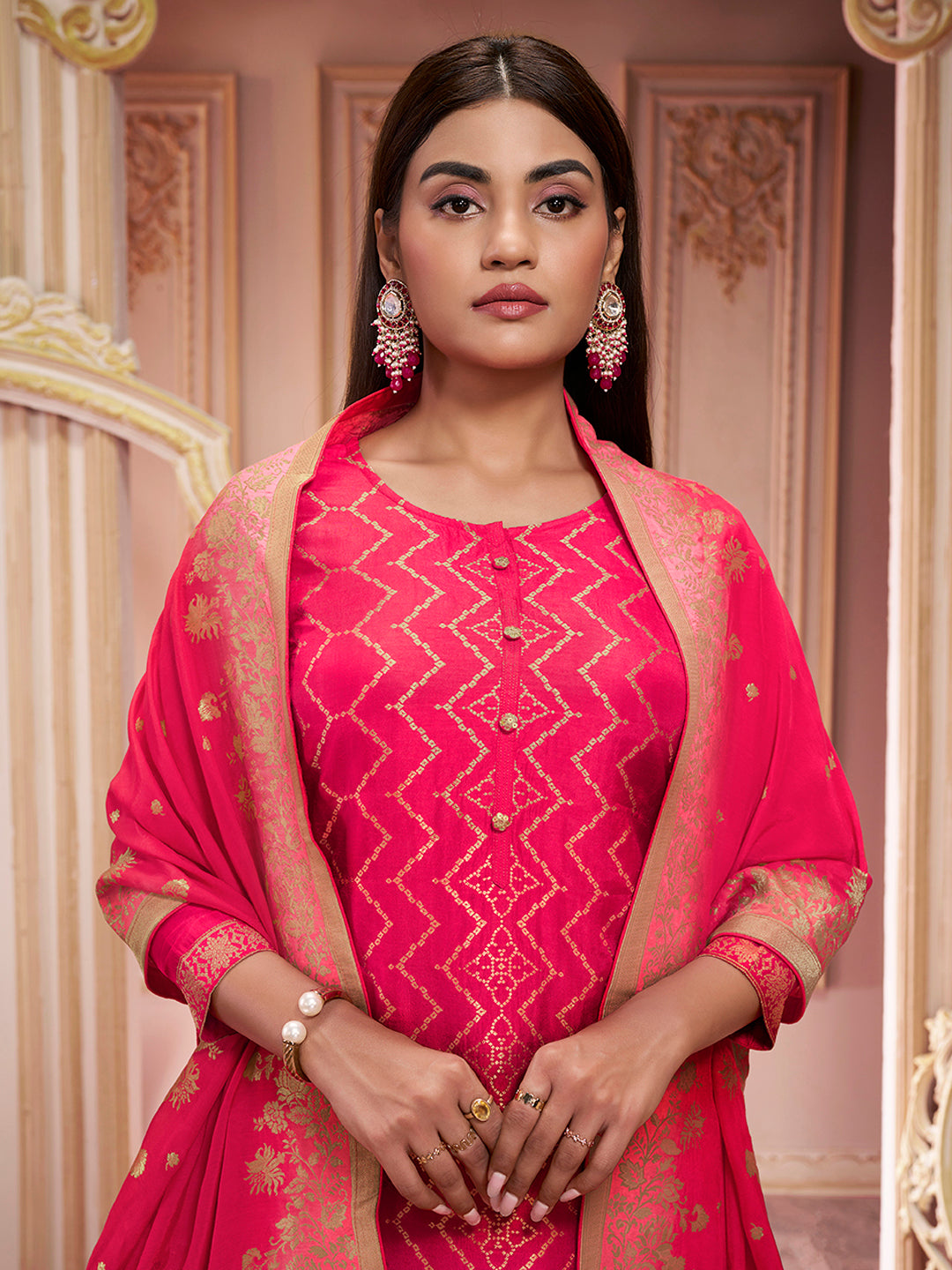 Red Zari Jacquard Kurta Suit Set Product vendor