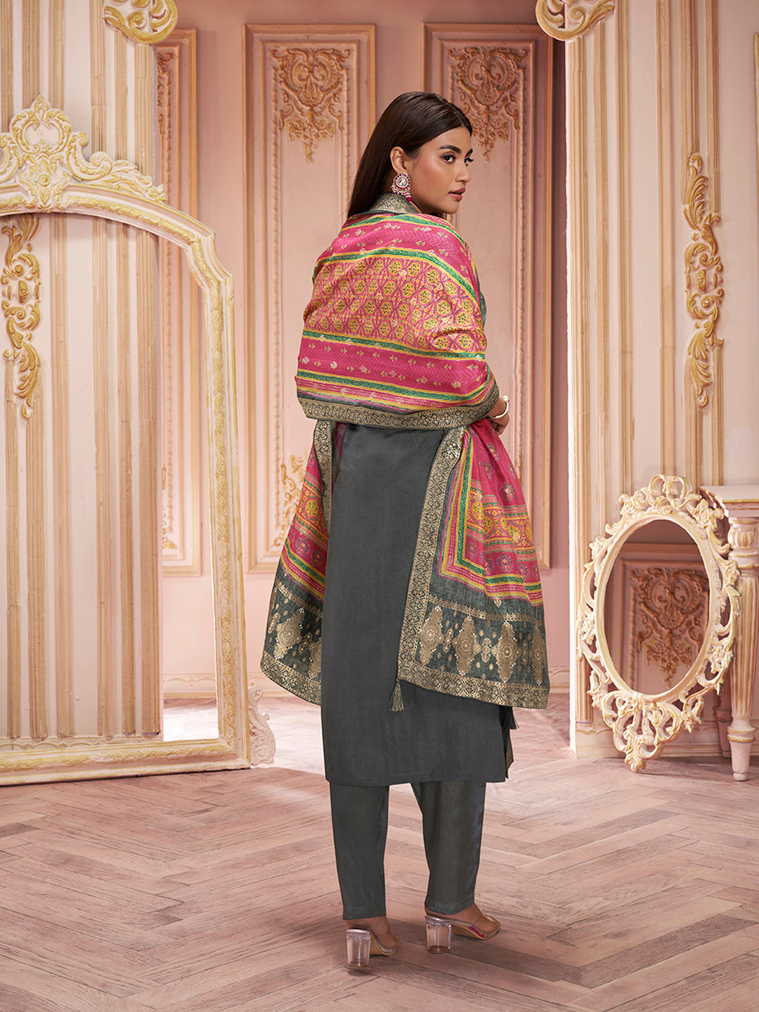 Grey Jacquard Kurta Suit Set Product vendor