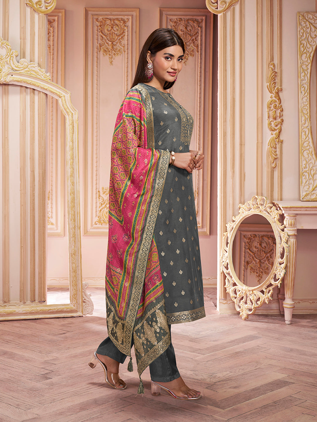 Grey Jacquard Kurta Suit Set Product vendor