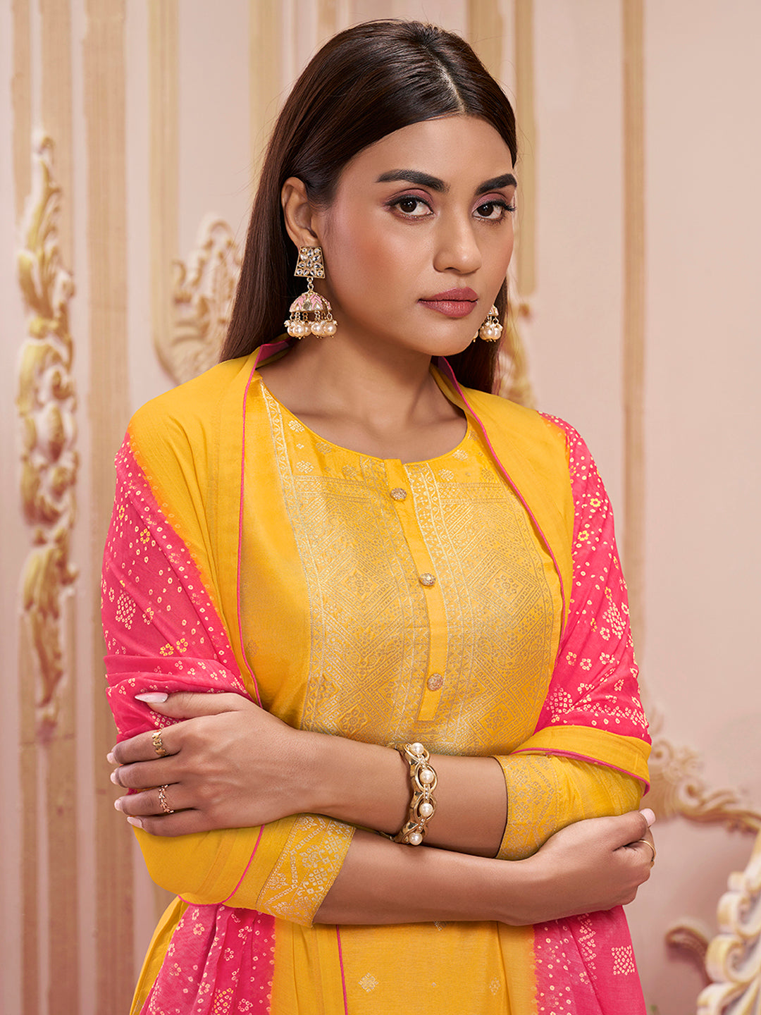 Yellow Jacquard Kurta Suit Set Product vendor