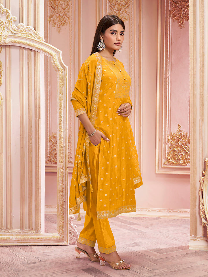 Mustard Jacquard Kurta Suit Set Product vendor