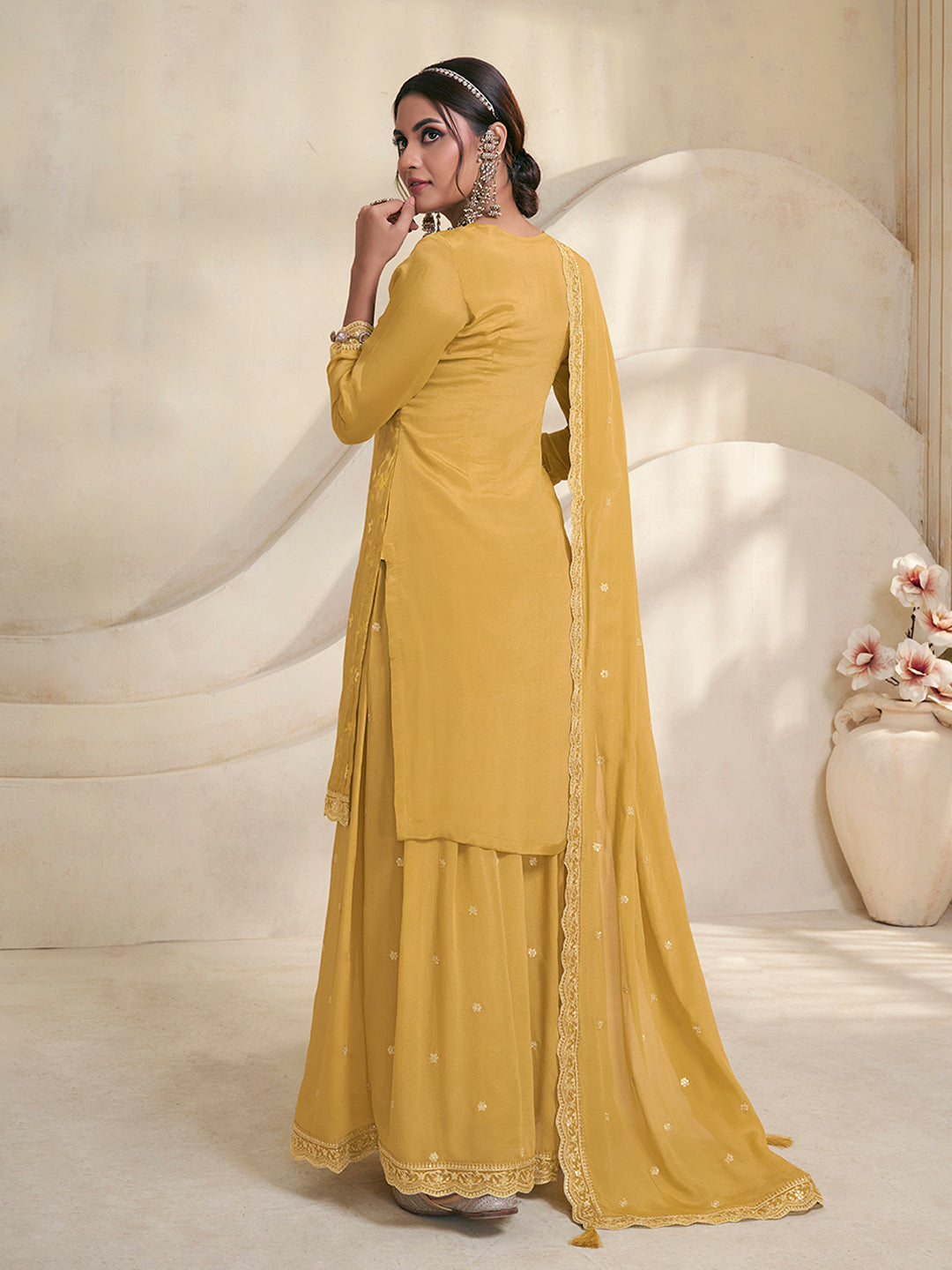 Yellow Jacquard Embroidered Sharara Suit Set Product vendor