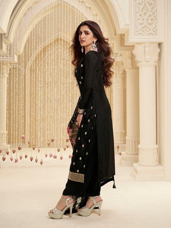 Black Dola Ethnic Motifs Jacquard Kurta Suit Set