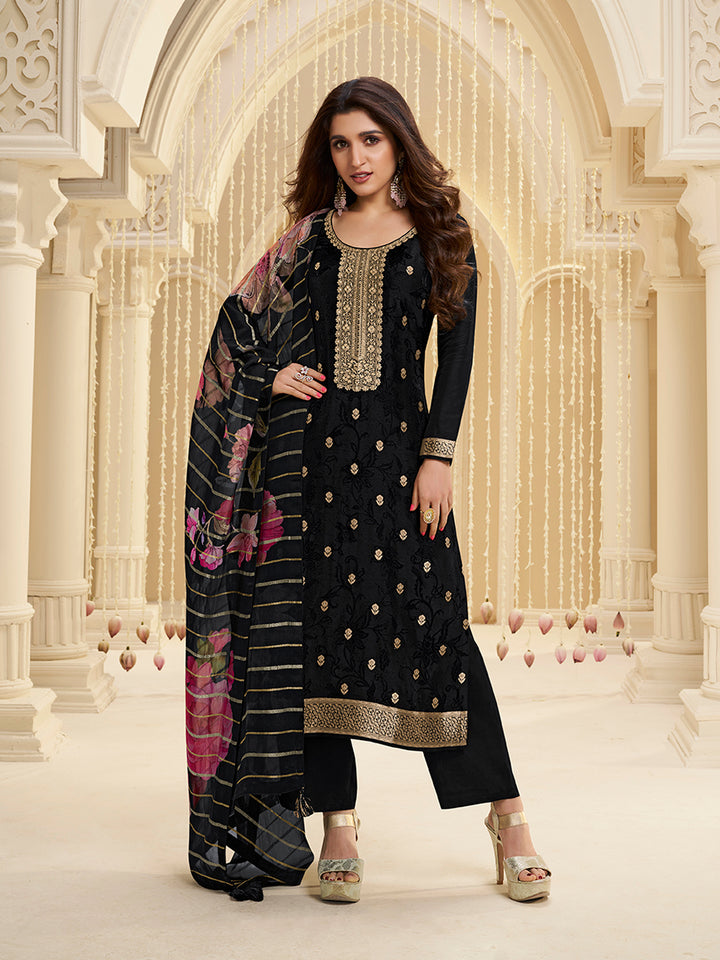 Black Dola Ethnic Motifs Jacquard Kurta Suit Set