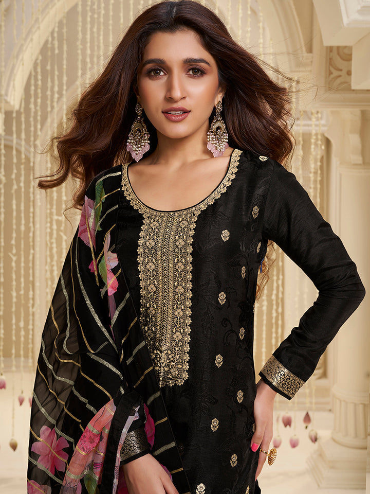 Black Dola Ethnic Motifs Jacquard Kurta Suit Set
