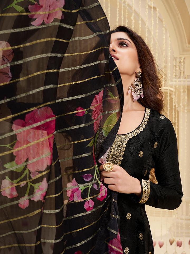 Black Dola Ethnic Motifs Jacquard Kurta Suit Set