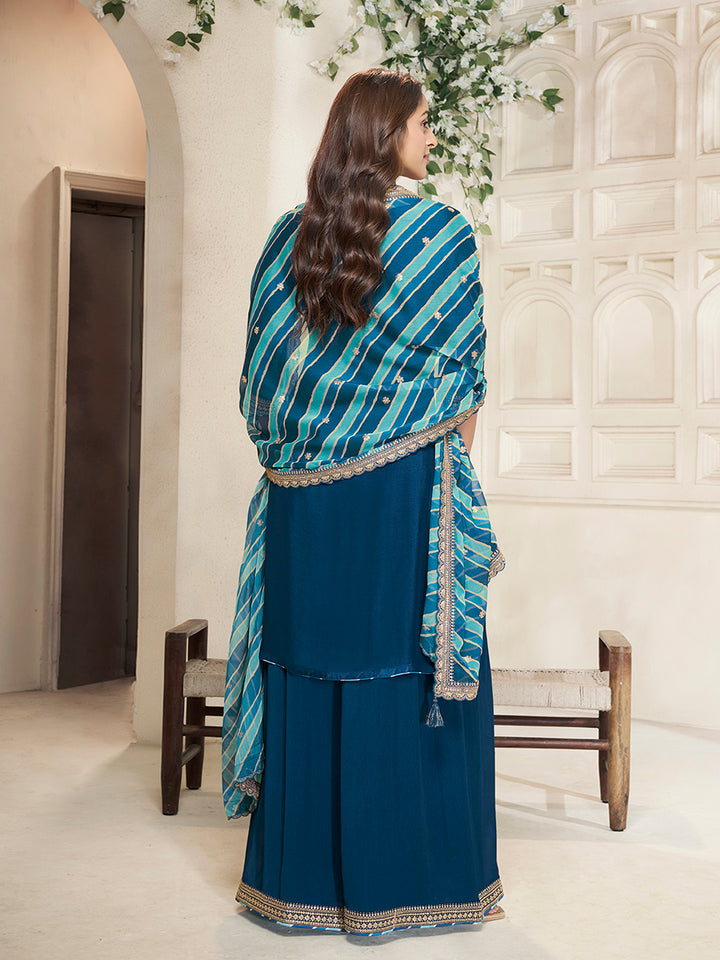 Royal Blue Sharara Suit with Chinon Top and Printed Dupatta