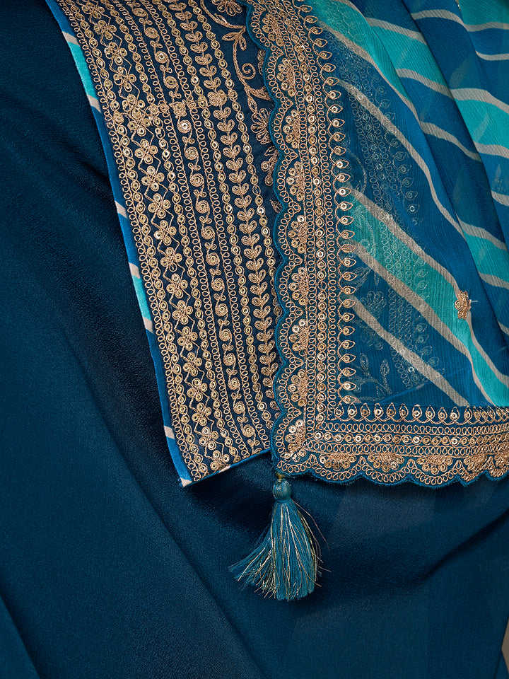 Royal Blue Sharara Suit with Chinon Top and Printed Dupatta
