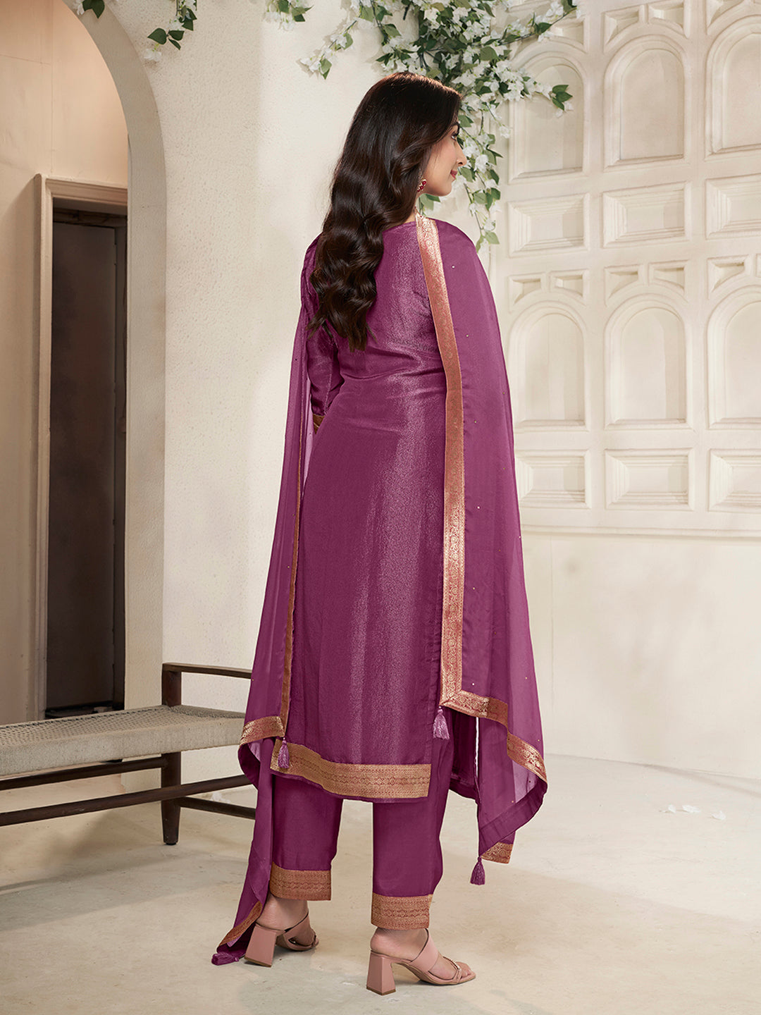 Purple Tissue Jacquard weave Kurta Suit Set