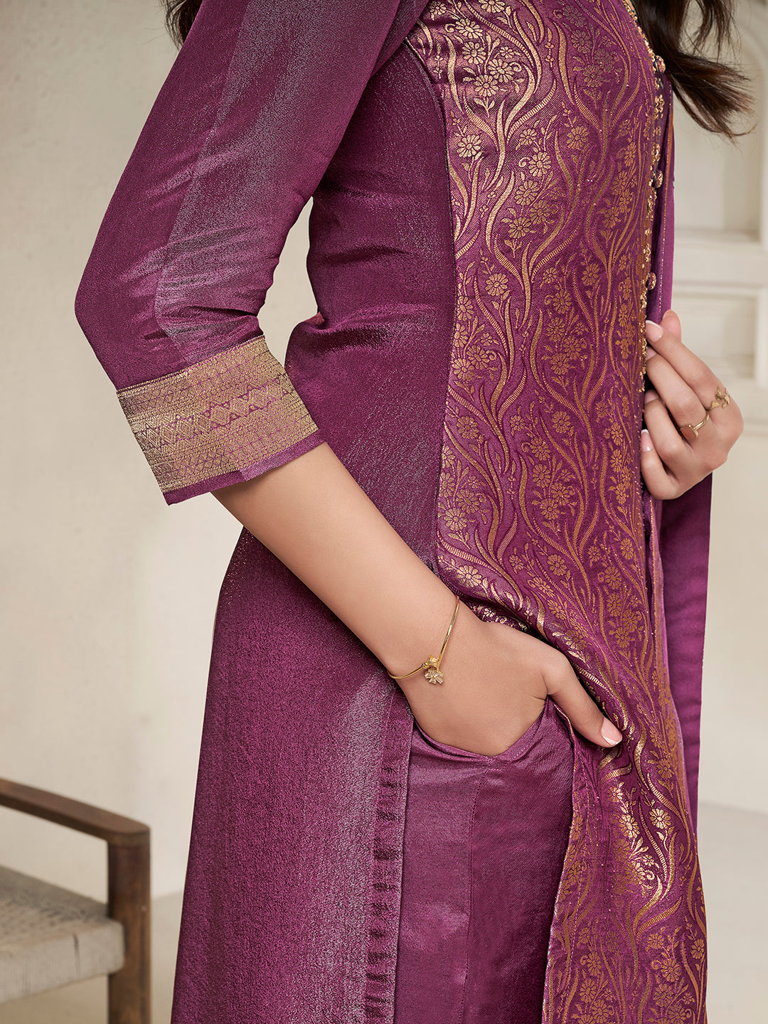 Purple Tissue Jacquard weave Kurta Suit Set