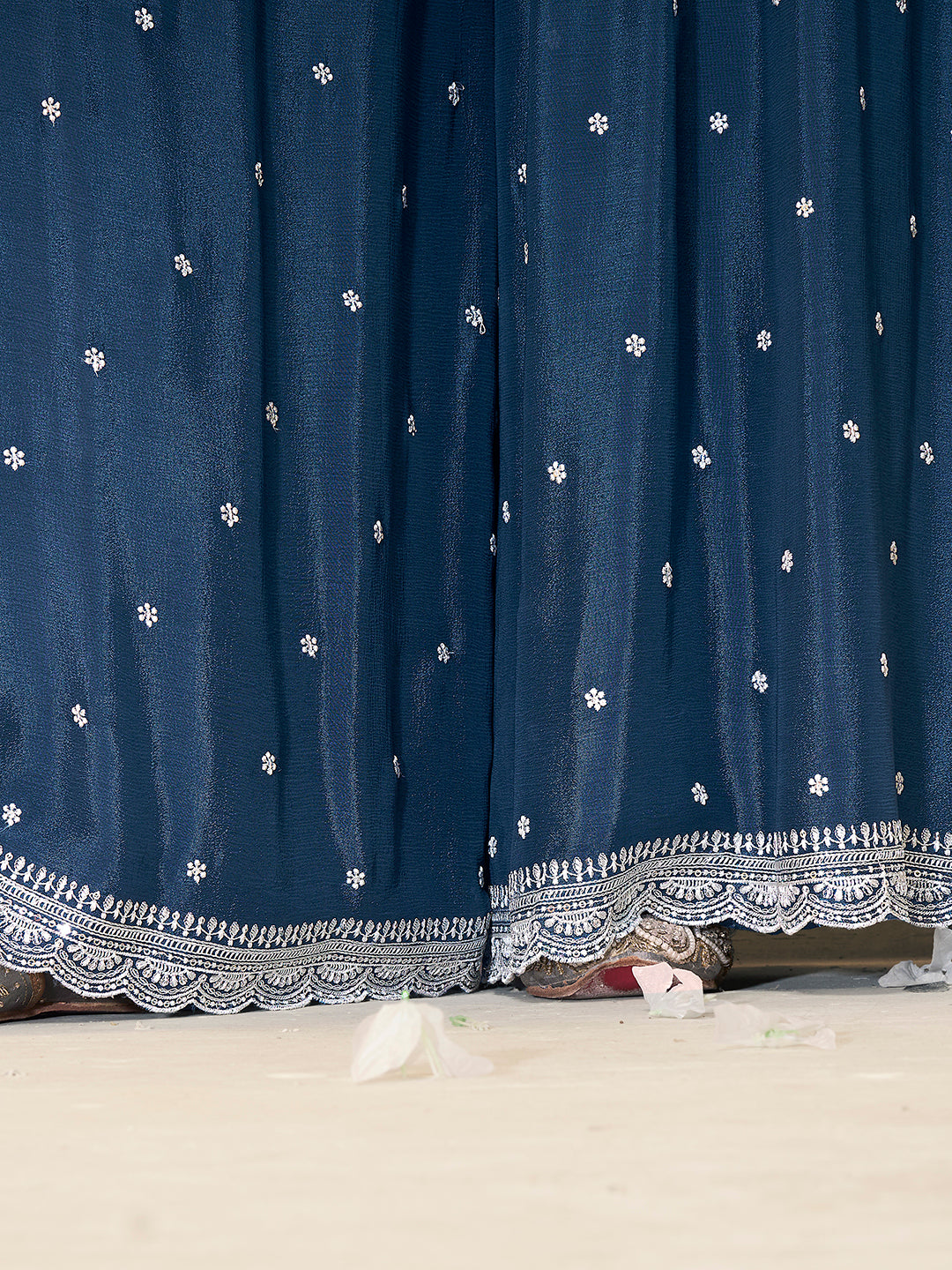 Embroidered Blue Chinon Top with Sequin Detailing and Matching Sharara Suit Set