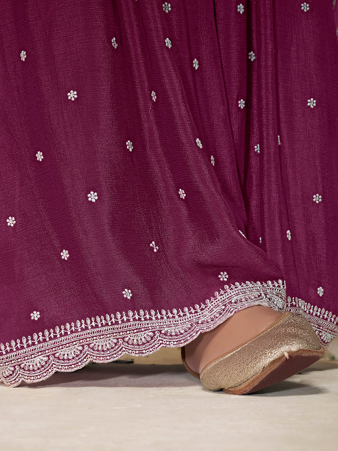 Embroidered Purple Chinon Top with Sequin Detailing and Matching Sharara Suit Set