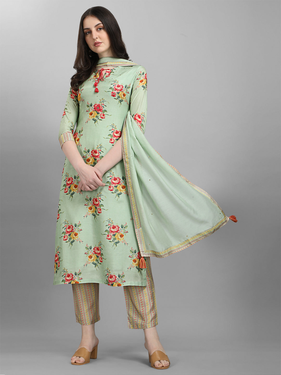 Pista Green Printed Kurta Suit Set Product vendor