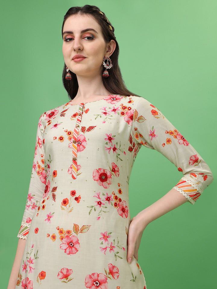 Cream Tusser Printed Kurta Product vendor