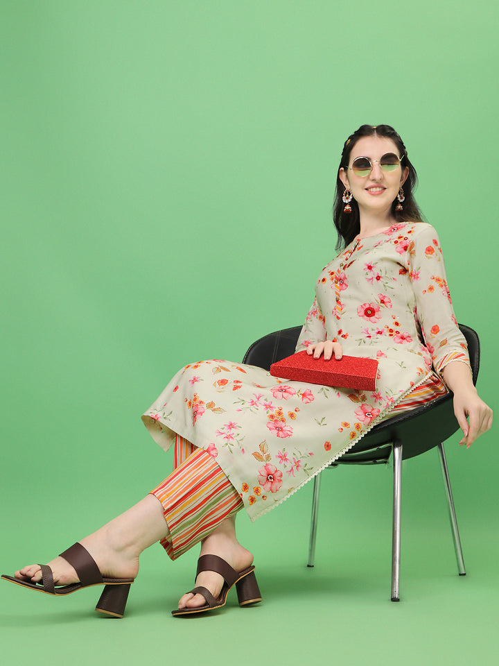 Cream Tusser Printed Kurta Product vendor