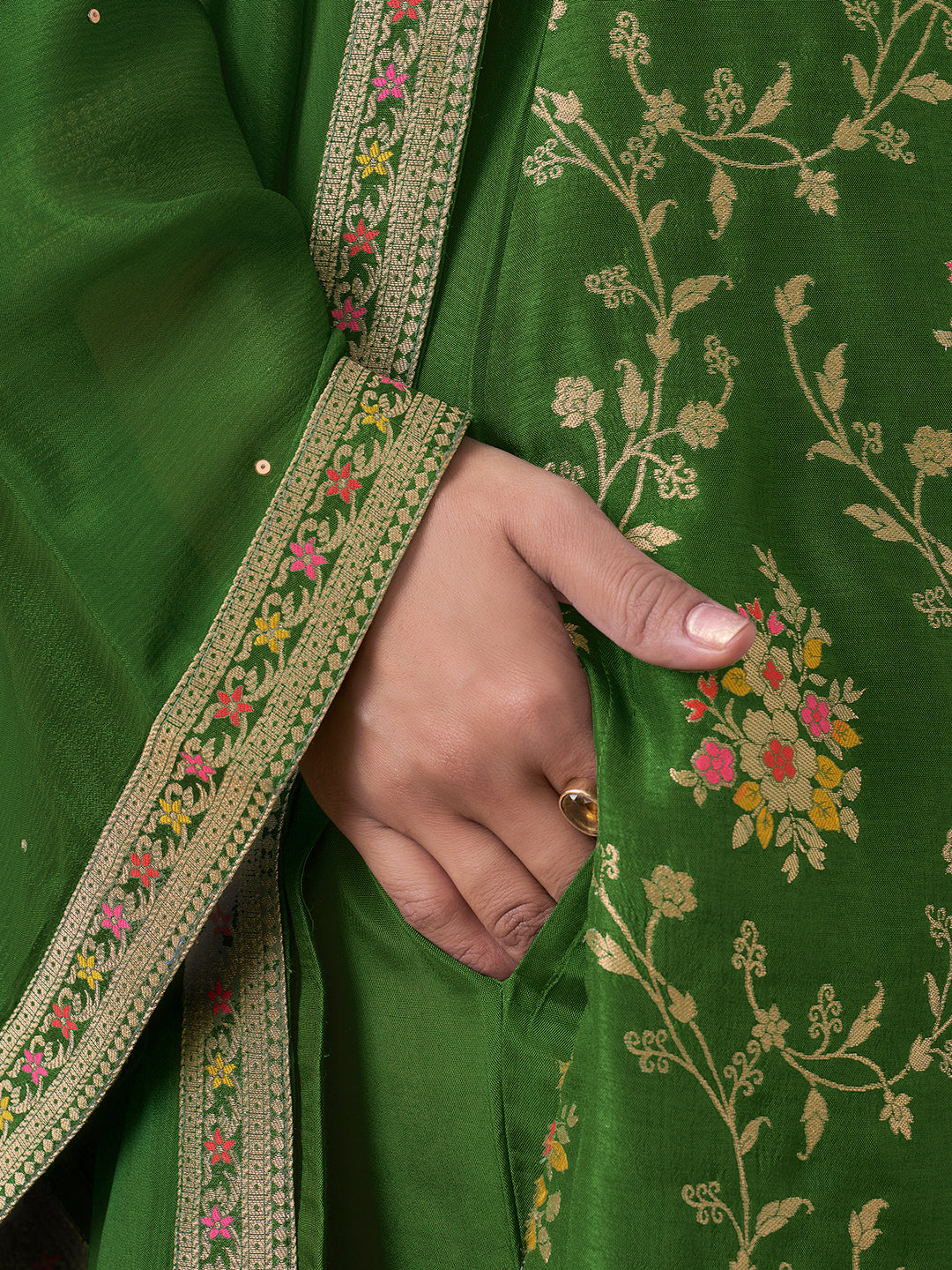 Green Meena Jacquard Kurta Suit Set