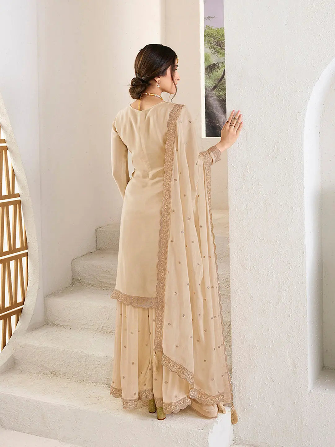 Off- white Jacquard Jaal work Sharara Suit Set Product vendor