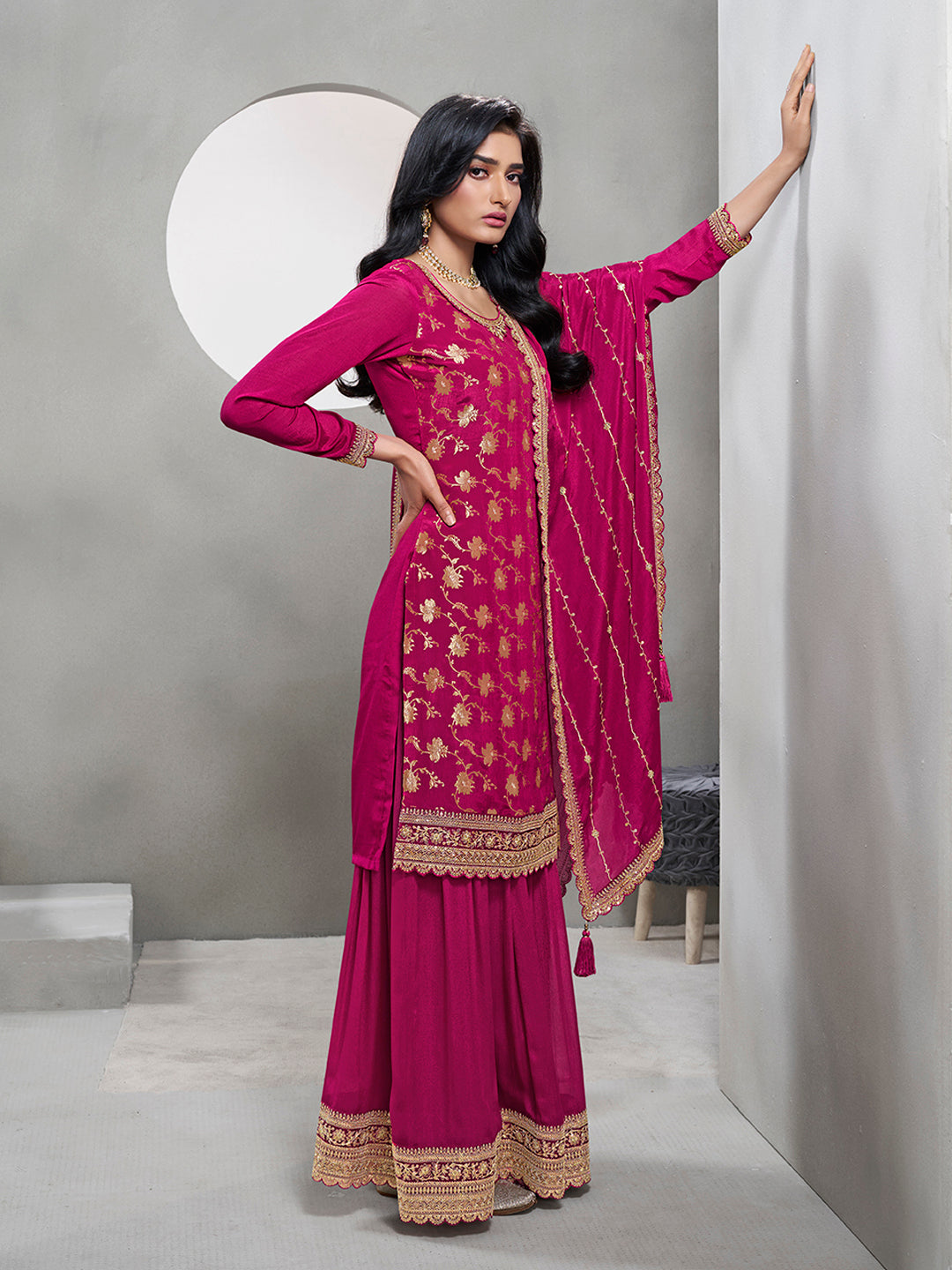Magenta Jacquard with Embroidery Sharara Suit Set Product vendor