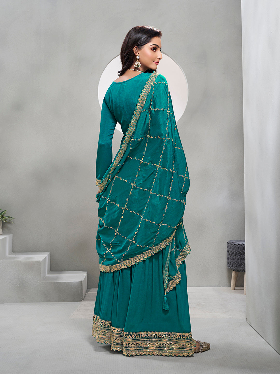 Rama Green Jacquard with Embroidery Sharara Suit Set Product vendor